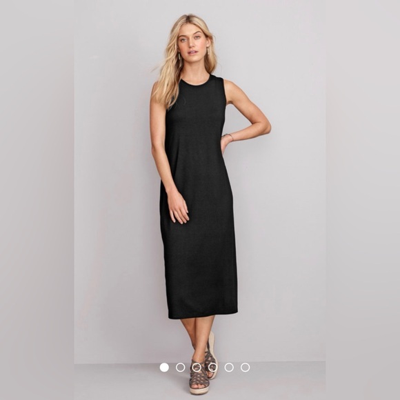 Eileen Fisher Black Sleeveless Viscose Jersey Midi Dress Small Crew Neck